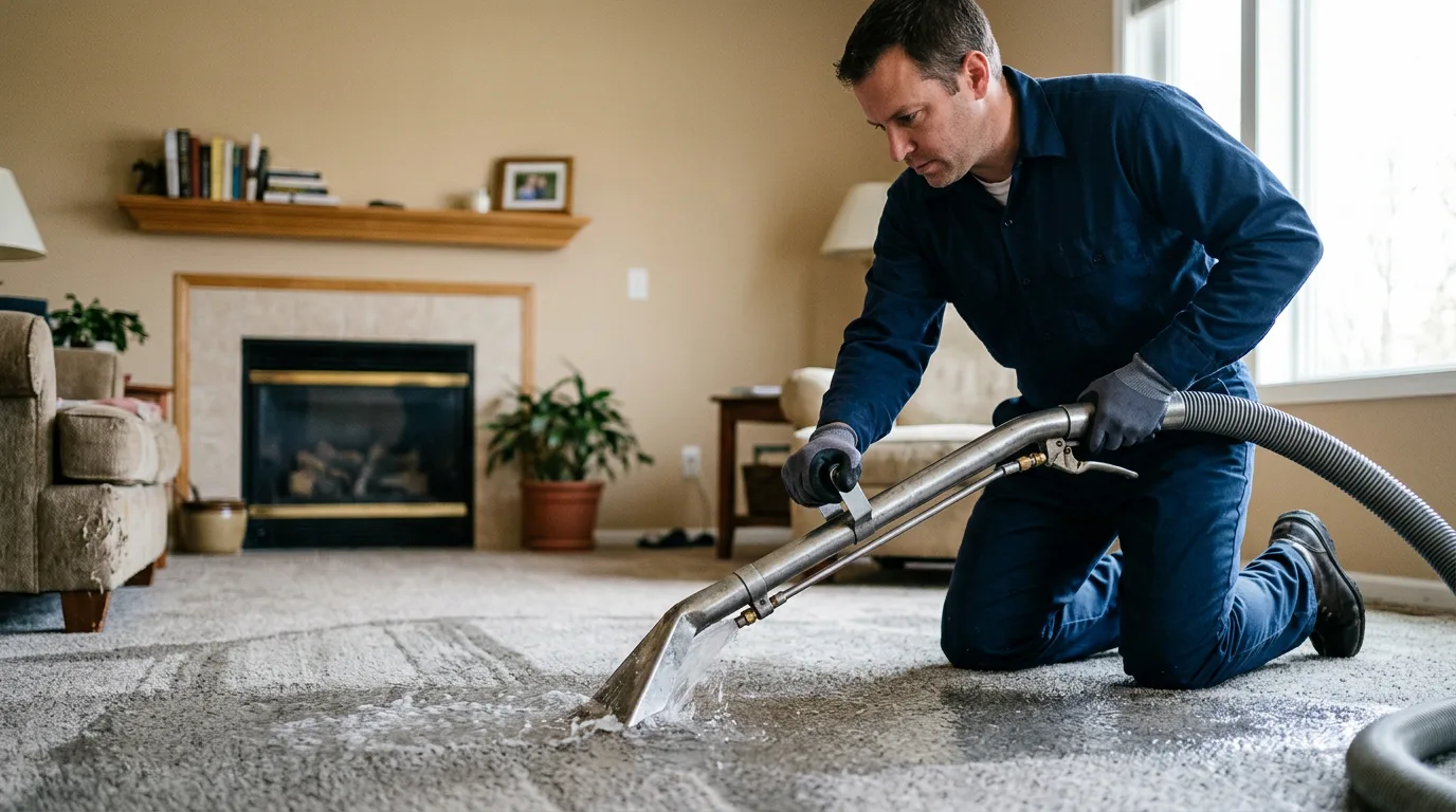 Water damage restoration technician working near Kinderhook, IL
